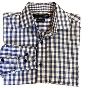 American Breed Smart Shirt Button Up Blue White Check Contrast Sleeve S 202E